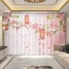 2Panel Peach Blossom Landscape Painting Curtain Chinese Curtain for Girls Bedroom Luxury Living Room Floor-to-ceiling Window