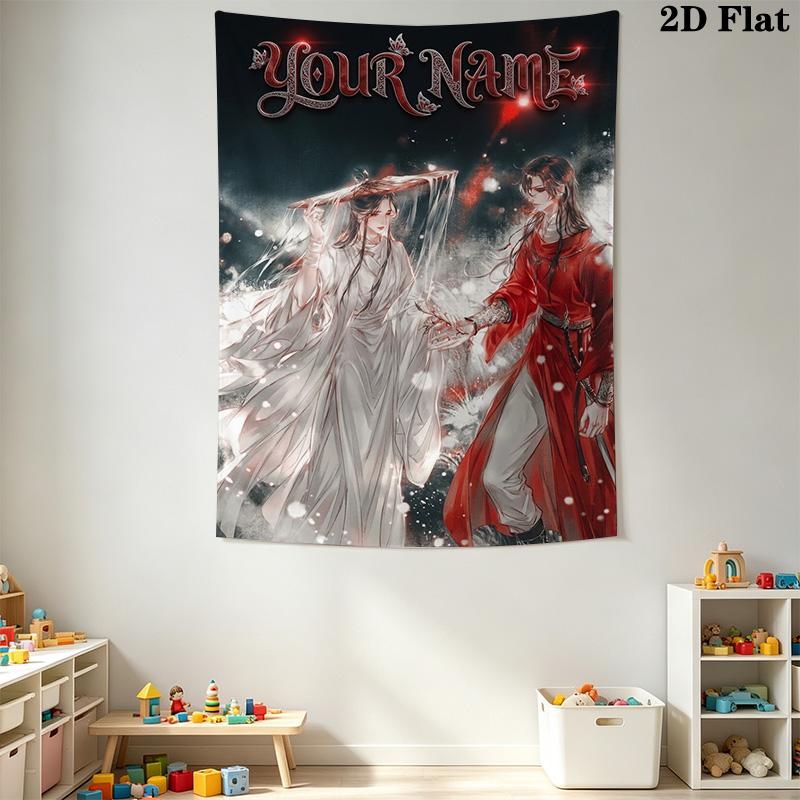 Name Custom Xie Lian and Hua Cheng Wall Tapestry Aesthetic Wall Hanging Printed Fabric Blanket Decorative Tapestries for Bedroom Living Room Home Deco