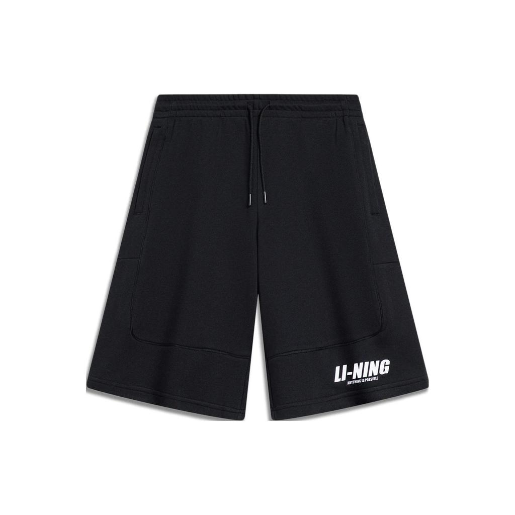 Li-Ning Спортивная мода Серия буквенный принт средняя талия завязка прямые шорты мужские низ черный AKST599-4