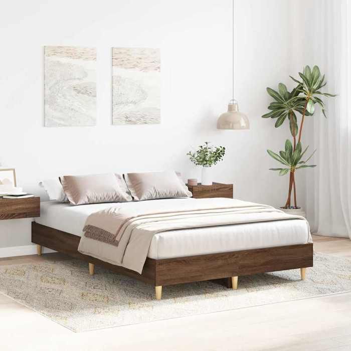 VidaXL Cadre de lit sans matelas chêne marron 135x190 cm, meuble de chambre à coucher, sommier, lit double, lit, châlit, lit 861072
