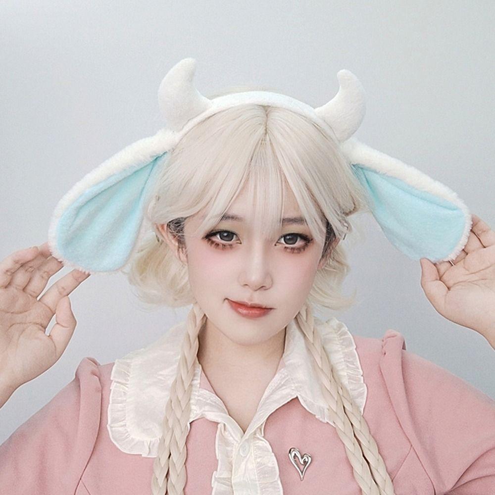 Fluffy Sheep Ears Headband Kawaii Animal Cosplay Headwear Sweet Plush Hair Hoop Halloween