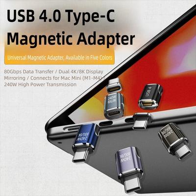 Профессиональный PD 240 Вт USB-C магнитный адаптер 8K 60 Гц 80 Гбит/с конвертер Type-C быстрая зарядка полнофункциональный адаптер USB4.0 для ноутбука