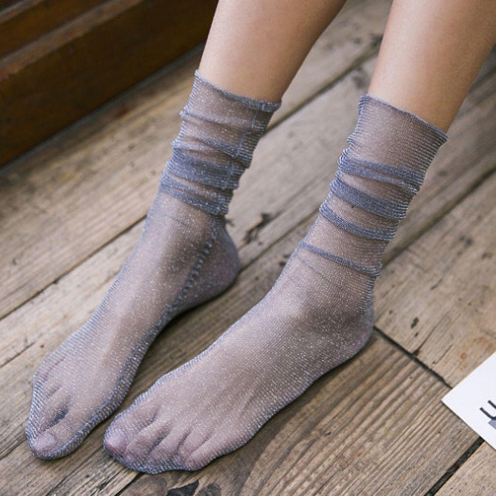 Летняя Мода Марлевые Эластичные Простые Блестящие Носки в Корейском Стиле Женские Тонкие Носки Блестящие Шелковые Чулки