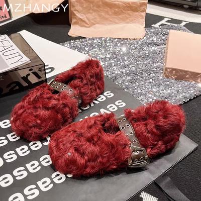 Модные меховые женские туфли на плоской подошве из хлопка Desigenr Shallow Warm Loafers Shoes Women 2025 Trend Fashion Casual Cozy Winter Muejr New Zapatos