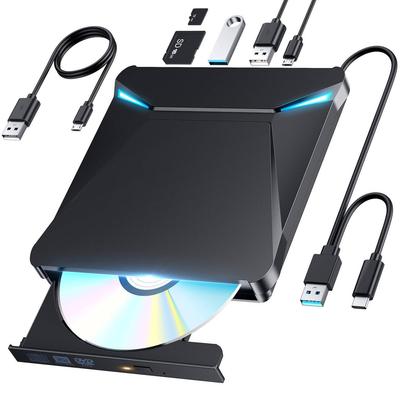Внешний DVD-привод инновационный во Внешний DVD-привод Оптический CD-привод Внешний USB двойное подключение DVD-плеер Тонкий и легкий ПК Windows 11 Mac