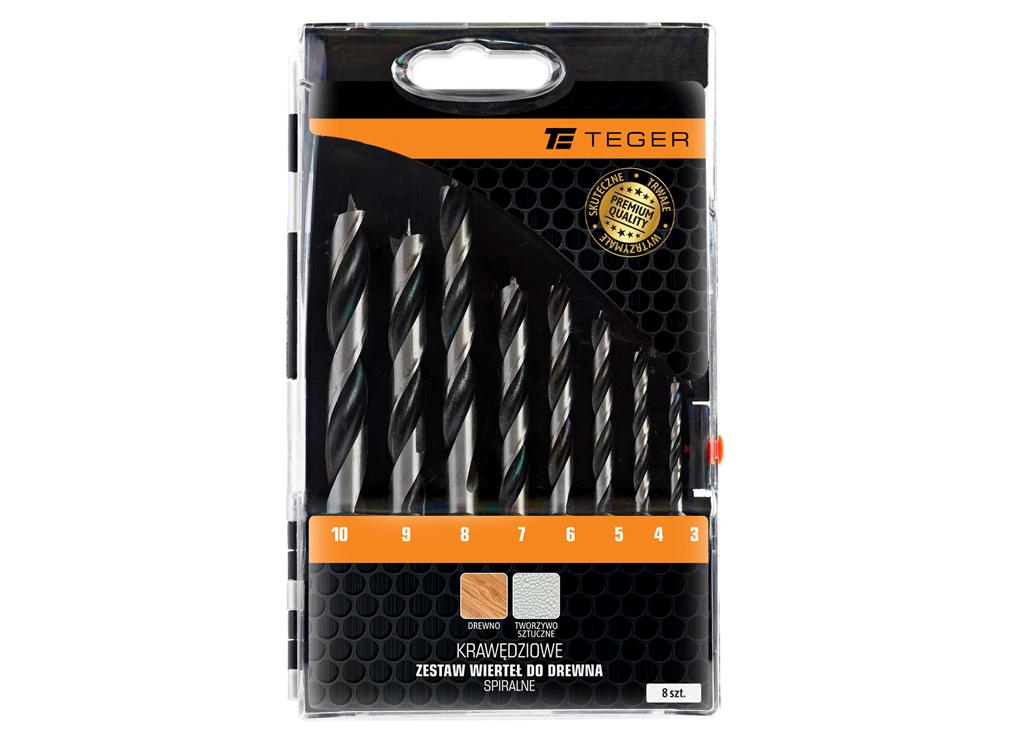 Set of wood drill bits - spiral edge (8 pcs.) / TEGER