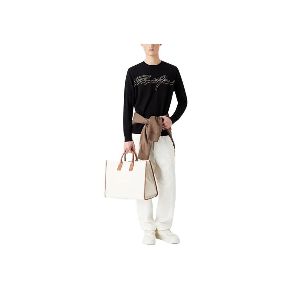 Emporio Armani Свитер с вышивкой логотипа SS23, с длинным рукавом, мужской, темно-синий, 3R1MXN-1MEYZ-0920