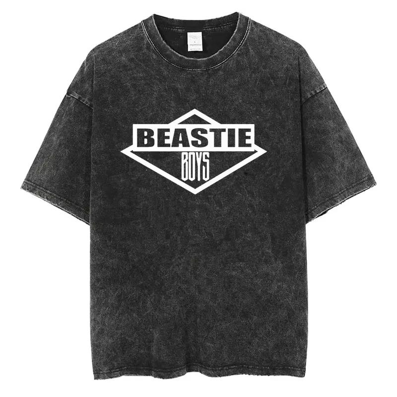 Vintage Camiseta Men's Women Beastie Boys Washed T-Shirt American Group Harajuku Short Sleeve Tee Streetwear Top