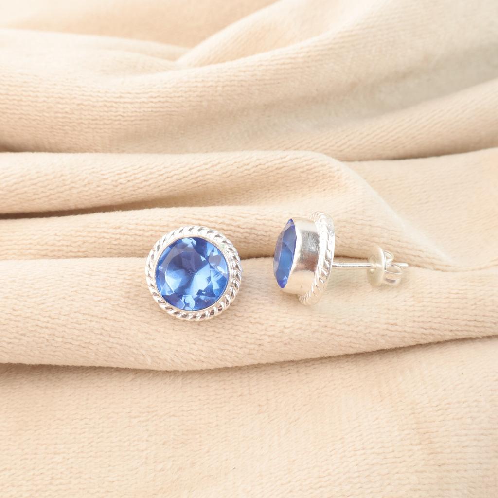 Натуральный Танзанит Драгоценный Камень 925 Проба Серебро Ювелирные Изделия Ручной Работы Серьги-Пуссеты 0,53" EE-147-7