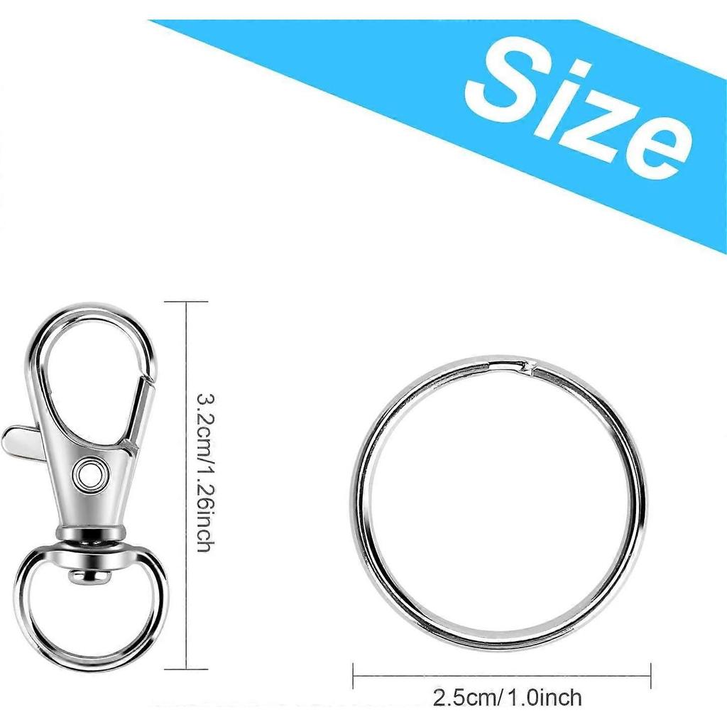 13.20.5cm 50PCS Metal Lobster Claw Clasp with Key Rings, 25PCS Keychains Clips Hooks and 25PCS Key Chain Rings, Keychain Accessories, Keychain Rings M