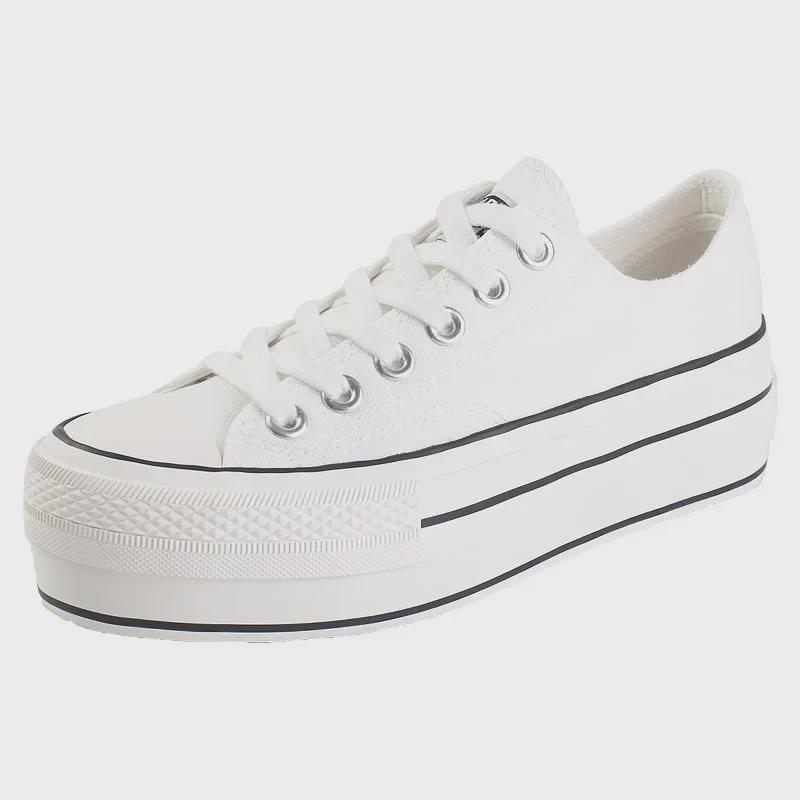 Женские кроссовки Lightning 2024 Spring Low-Top на толстой подошве из парусины — тренд в корейском стиле, визуально увеличивающий рост