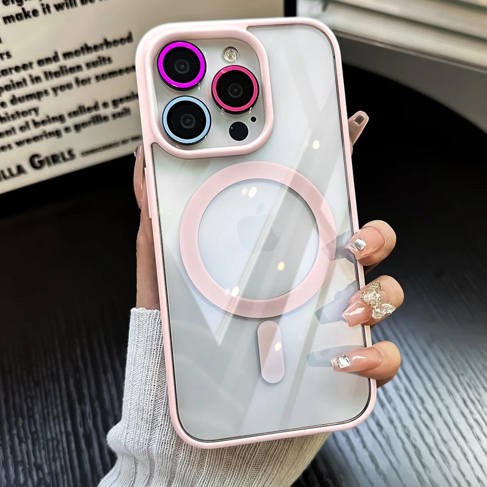 Роскошный магнитный противоударный прозрачный чехол для телефона для iPhone 15 14 13 12 11 Pro Max Plus Mbile, чехол, стеклянная защита объектива Magsafe