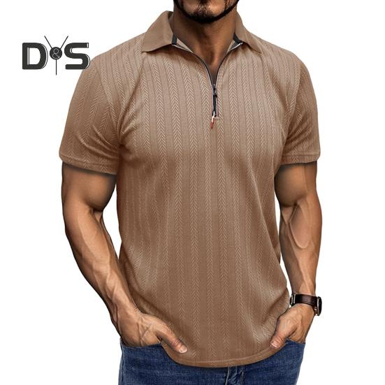 Мужская летняя рубашка с коротким рукавом, застегивающаяся на молнию, с лацканами, жаккардовый пуловер, свободная рубашка для поездок на работу и путешествий на открытом воздухе