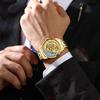 Роскошные золотые механические часы для мужчин, уникальный циферблат с рисунком дракона, золотой ремешок из нержавеющей стали, автоматические мужские часы, свадебный подарок