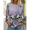 Autumn Winter Women's Long Sleeve 3D Printed Skull Spider Halloween Print T-Shirt Women's Streetwear Round Neck Long Sleeve