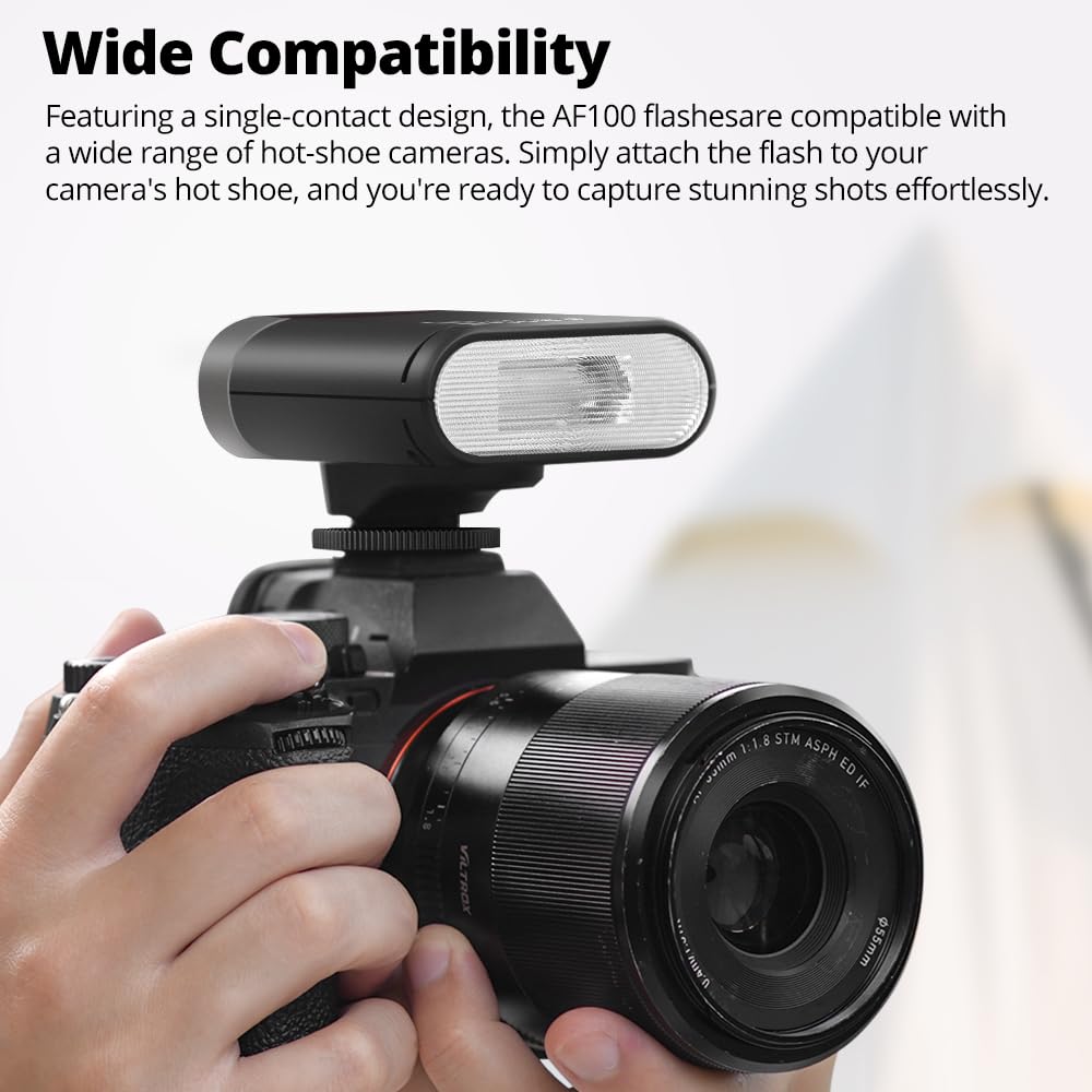 AMBITFUL AF100 Mini Speedlight Camera Flash with 8 Power 2000mAh Rechargeable Standard Hot Shoe Recycle Time Seconds - GN12, Levels, Built-in Battery,