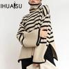 Women's Striped Turtleneck Jumper Autumn and Winter Loose Design Niche Knitwear Pullover Jacket