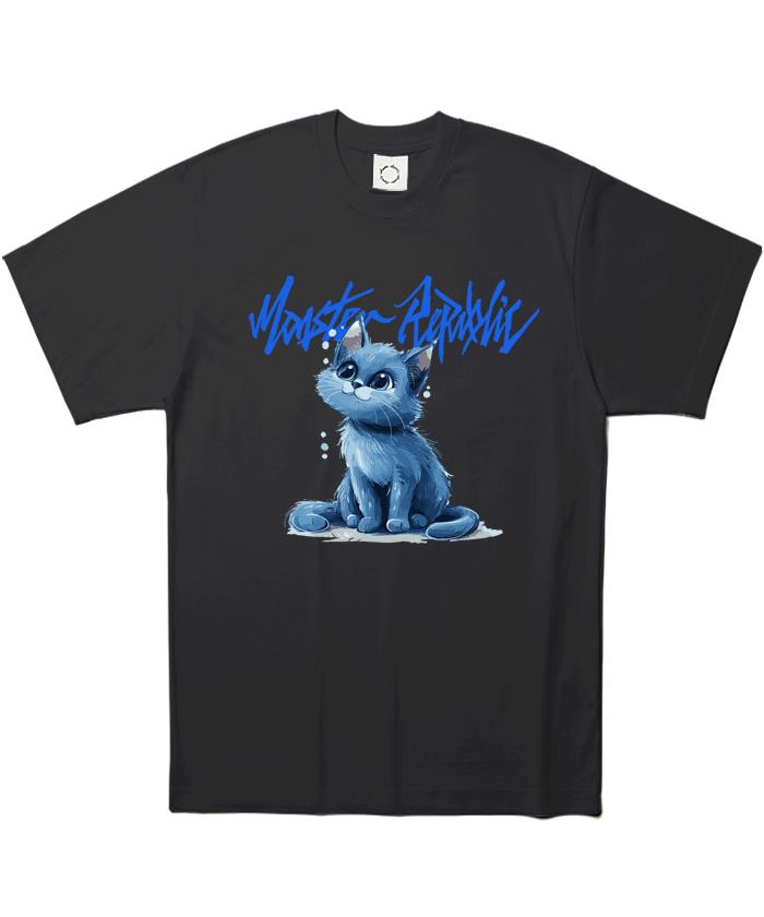 MONSTER REPUBLIC Известный Кот Ярко-синяя Футболка Черная