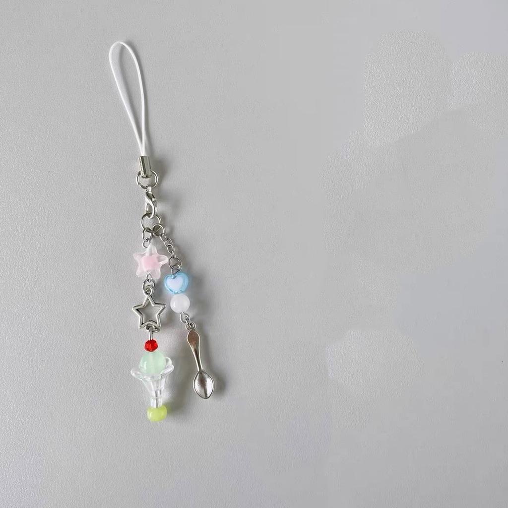 Sweet Phone Chain Strap Lanyard Ice Cream Bead Pendant Phone Charm Hangings Decoration Cute Phone Accessories