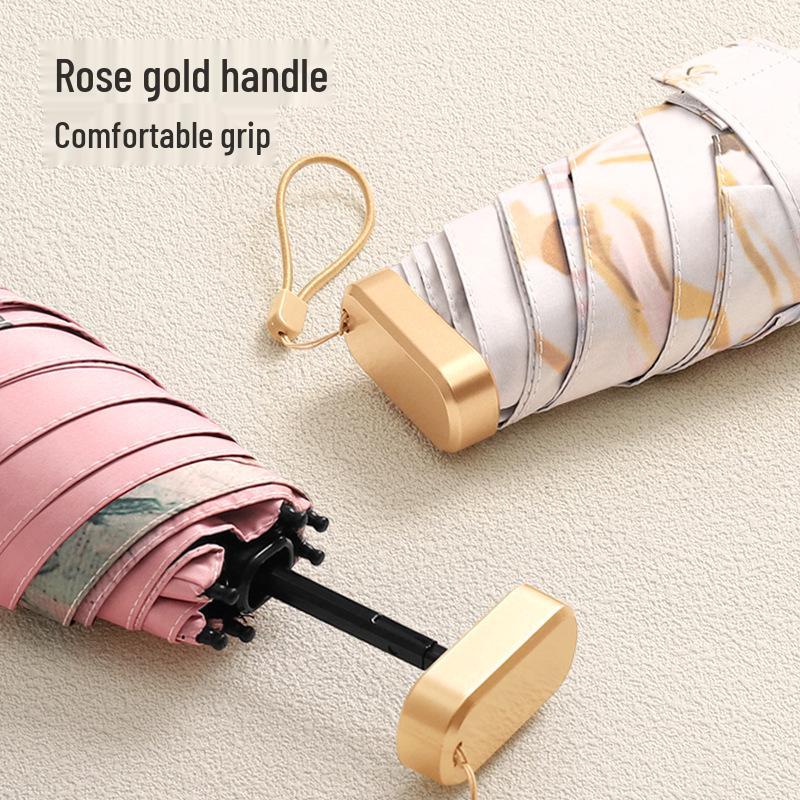 Oil Painting Capsule Umbrella: Five-Fold Mini, Sunny and Rainy Dual-Use, Sunscreen Sunshade with Print Logo