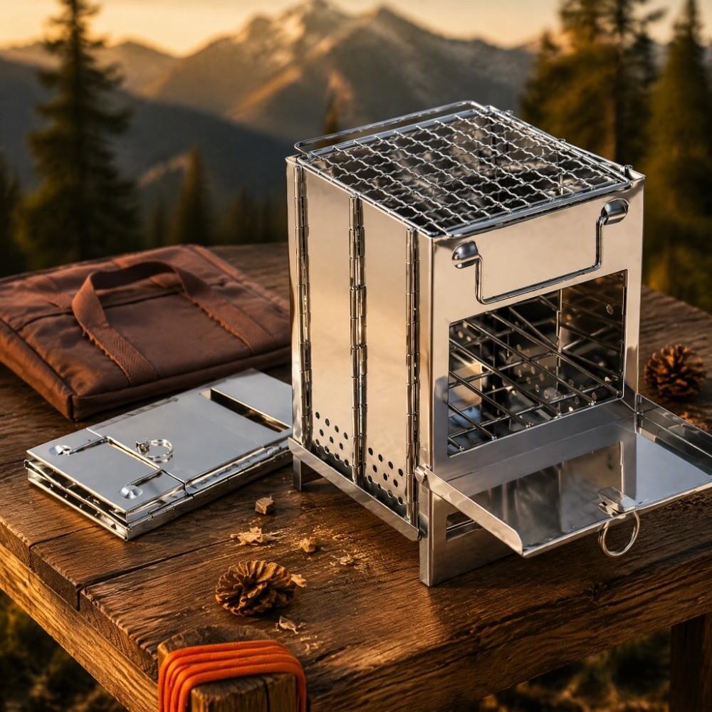 Folding Camping Wood Stove With Grill Box Stove Durable Campfire Stove Hiking