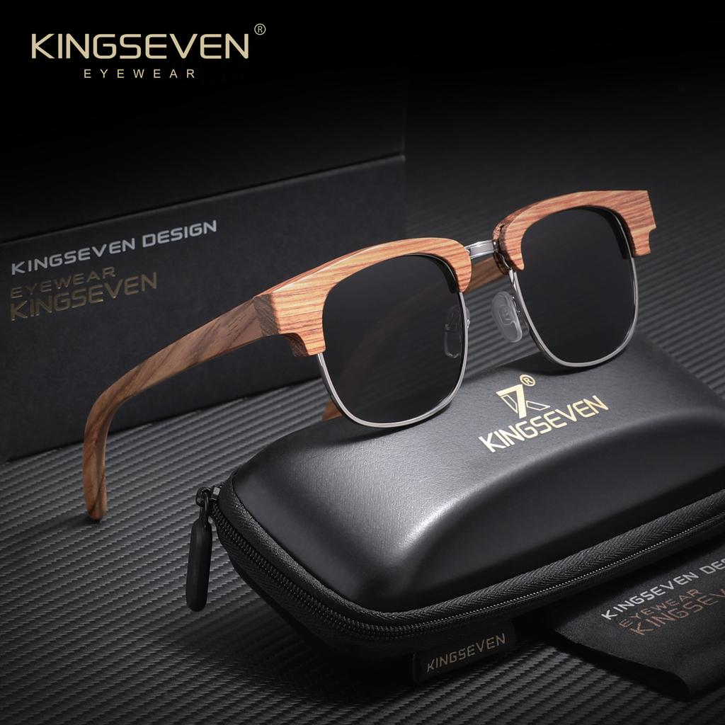 Kingseven Ретро Модные Квадратные Деревянные Солнцезащитные Очки Унисекс Поляризационные Очки UV400 Для Активного Отдыха и Спорта