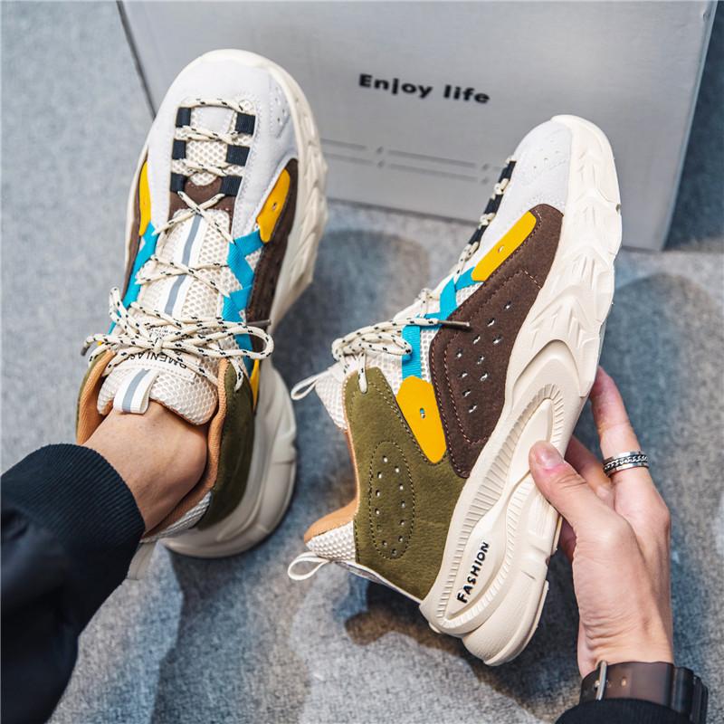 Модные кожаные туфли Daddy Shoes с толстой подошвой, весна 2024, новые мужские повседневные спортивные туфли с индивидуальной цветовой гаммой, кроссовки для бега на дутой подошве