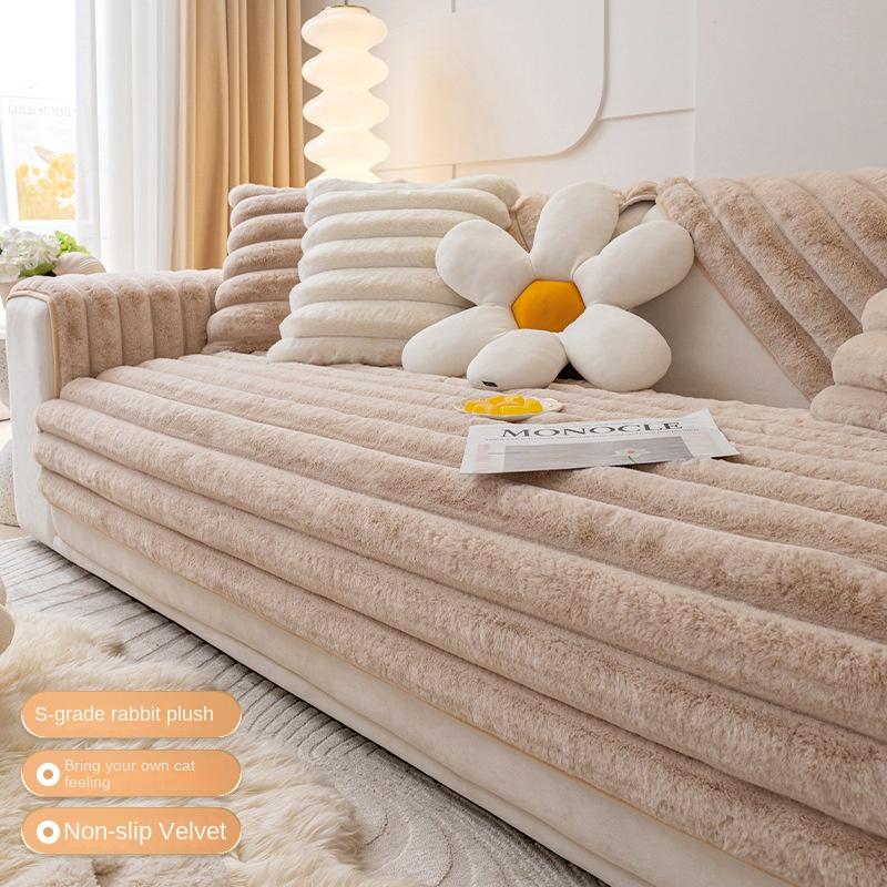 Зимняя подушка для дивана в кошачьем стиле, высококачественный нескользящий утолщенный плюшевый чехол для дивана из высококачественного кроличьего меха, легкий роскошный чехол для подушки, зимний стиль