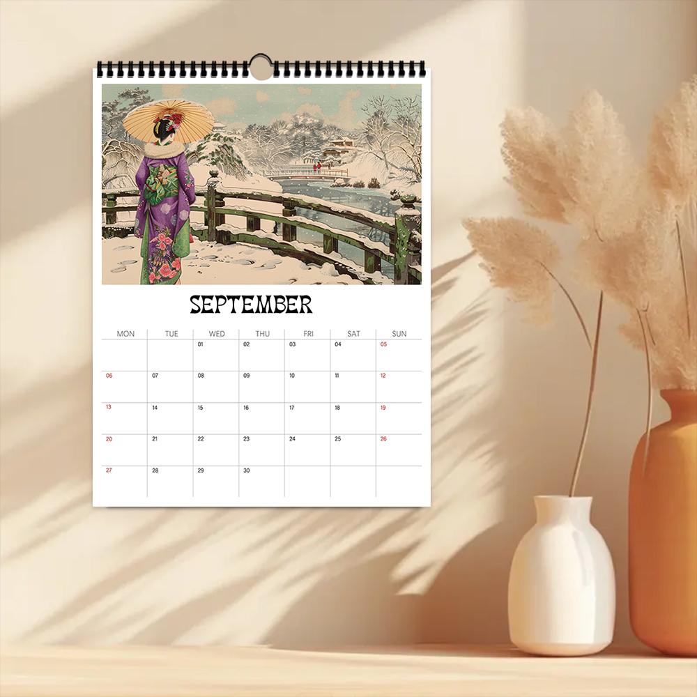 1 шт., Ретро настенный календарь в японском стиле на 2026 год, Серия Укиё-э, 12 разных дизайнов, Настенный календарь, Подарок на день рождения, Рождество