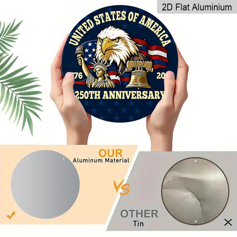 2D Flat 1pc Aluminum Independence Day-Themed Wall Decor 7.87 inches x 7.87 inches Patriotic Decor Suitable for hanging on front doors, porches, and
