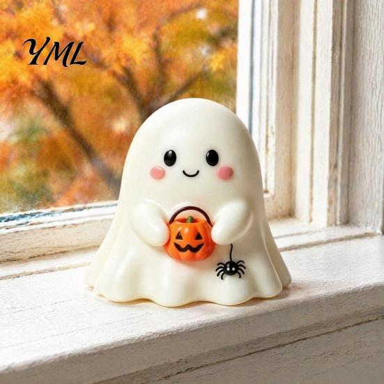 Halloween Ghost Decor Resin Figurine, Creepy Witch Hat Statue, Statue Pumpkin Reading Ornament for Holiday Party Decoration Desktop