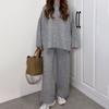 Women Casual Solid Color Knit Sweater Two Piece Set Autumn Winter Thick Round Neck Loose Pullover Wide Leg Pants Matching Sets