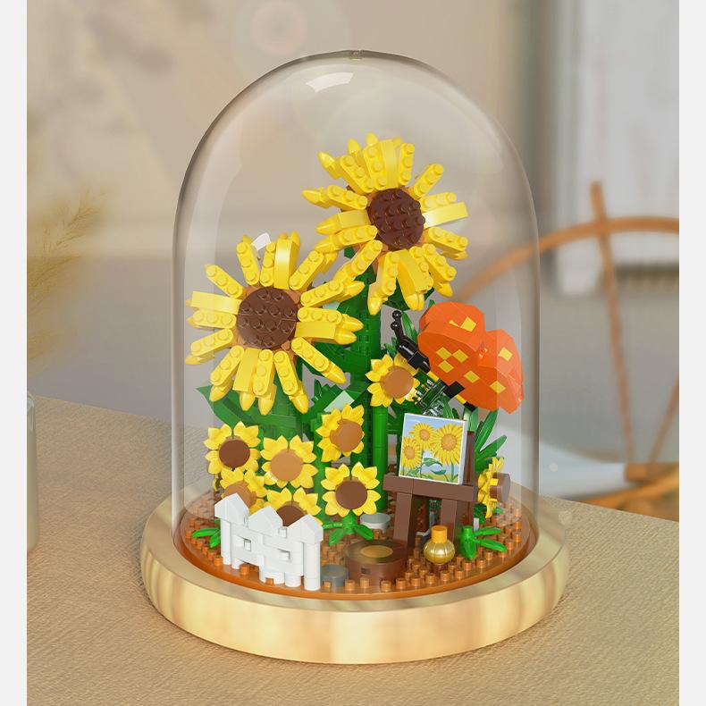 Строительный блок Игрушка Подсолнух Бессмертие Цветок Сборка Микрочастиц Головоломка Строительный блок Цветок Подарок Украшение Игрушка Подарок Девочке