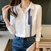 Women's Autumn 2022 Long Sleeve Colorblock Chiffon Shirt - Professional & Fashionable Design