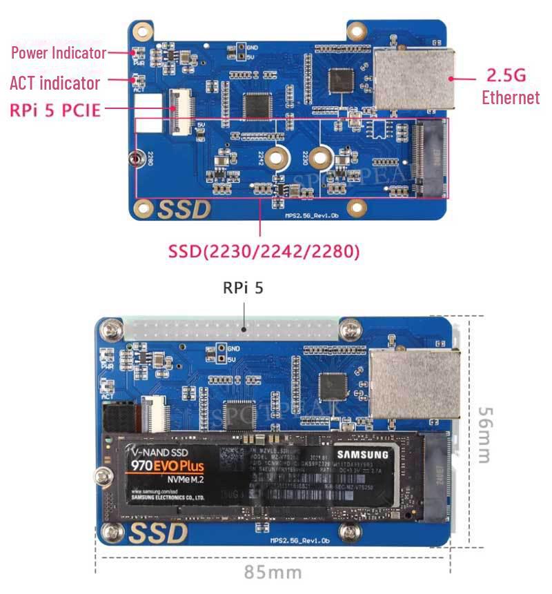 Расширение Raspberry Pi 5: MPS2.5G PCIe на M.2 NVMe SSD и плата 2.5G Ethernet RJ45