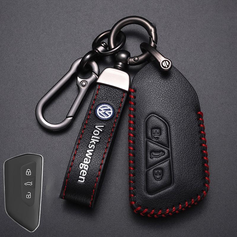 Valve Stems Caps Leather Car Remote Key Case Cover Protection Holder Shell Fob For VW Volkswagen Golf 7 MK7 Tiguan MK2 Auto Keyc zu7