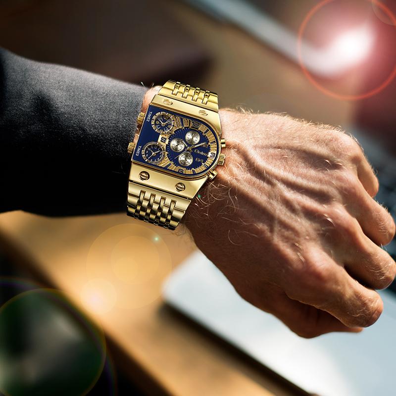 Oulm Big Size Men's Watches Three Time Zone Outdoor Sports Male Watch Casual Clock Military Male Waterproof Relogio Masculino