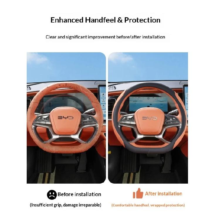 For 24 BYD Sealion 7 Sea Lion 07 EV Leather Steering Wheel Cover Slip-resistant and Breathable Protective Case Car Accessories
