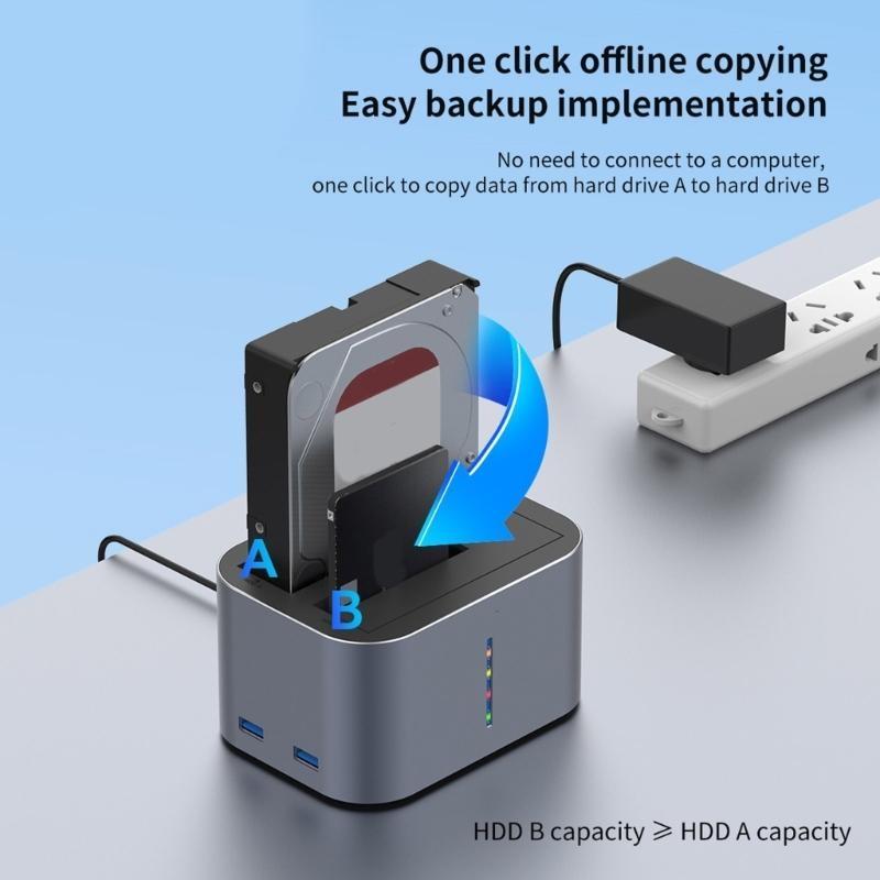Double Bay USB3.0 External Docking Station for 2.5/3.5Inch Solid Disks Reader Support 2*18TB 2 USB 5Gbps Aluminum Box