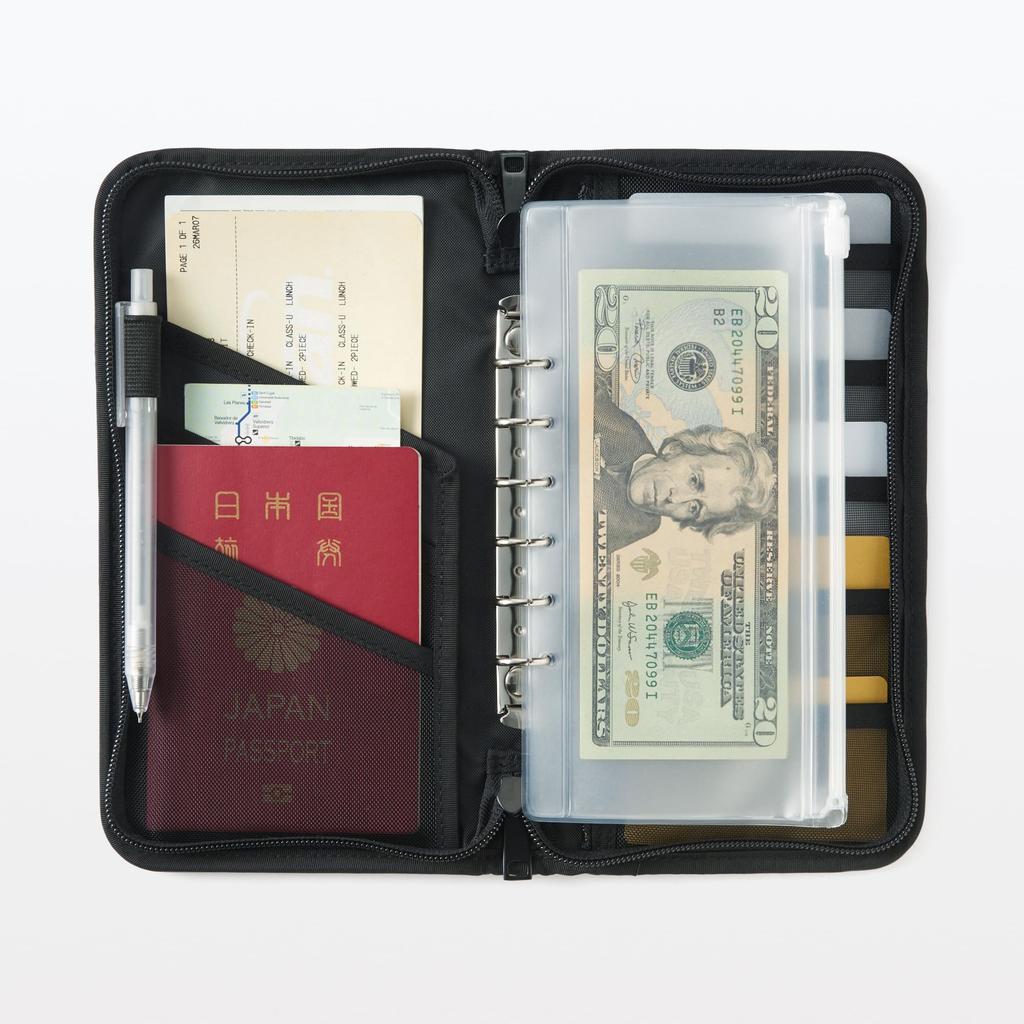 MUJI Полиэстеровый чехол для паспорта с прозрачным карманом x 13 x OHCA3A2S, черный, прибл.. 23.5 2.5 см,