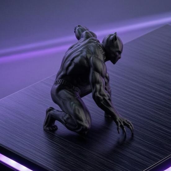 Industrial Style Desk Decor 3D Printed Black Panther Action Figure, Warrior Statue, Unique Gift for Gamers Squat Combat Pose Matte Gaming Collectible