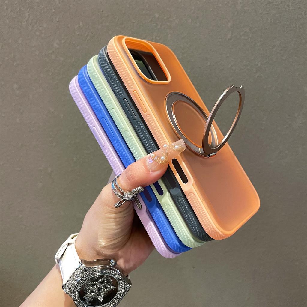 For iPhone 15 Pro Max Magnetic Case PC+TPU Kickstand Phone Back Cover