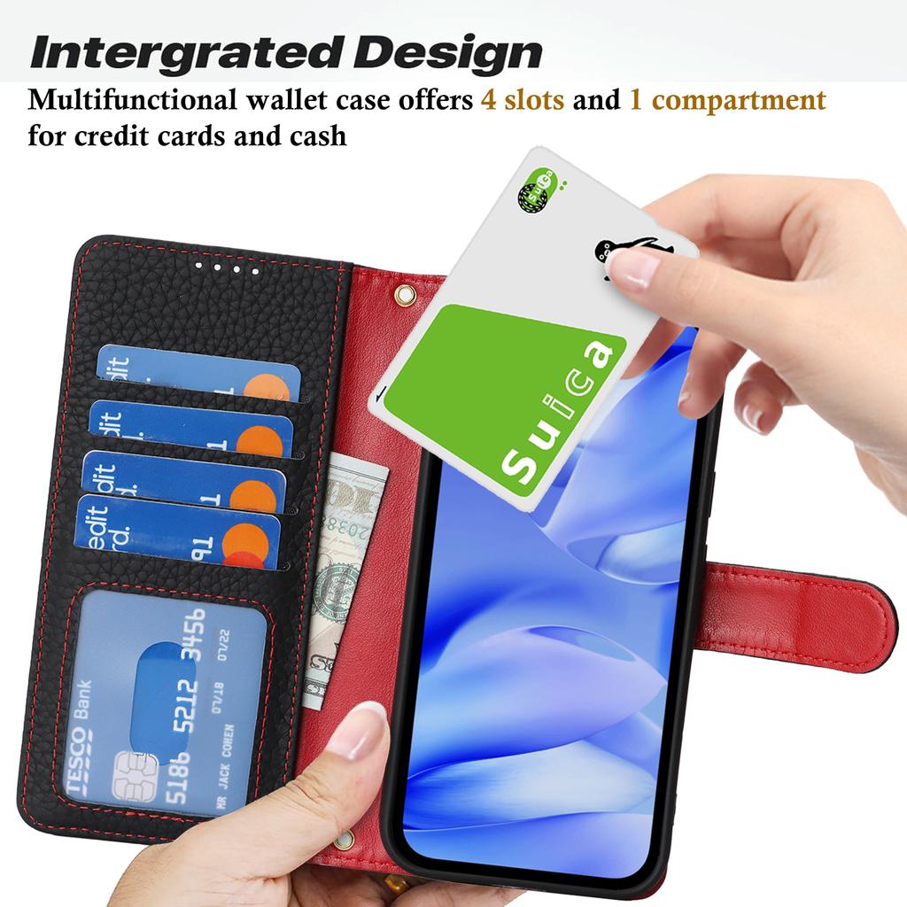 For Google Pixel 9a Stand Case Litchi Texture Genuine Cow Leather Wallet Phone Cover RFID Blocking