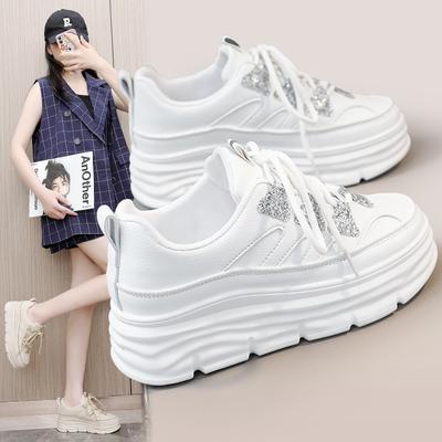 W3615 Новые туфли для скейтборда с блестками Summer Tide Белые туфли с толстой подошвой, увеличивающей высоту стельки Модная повседневная обувь Студенческая обувь