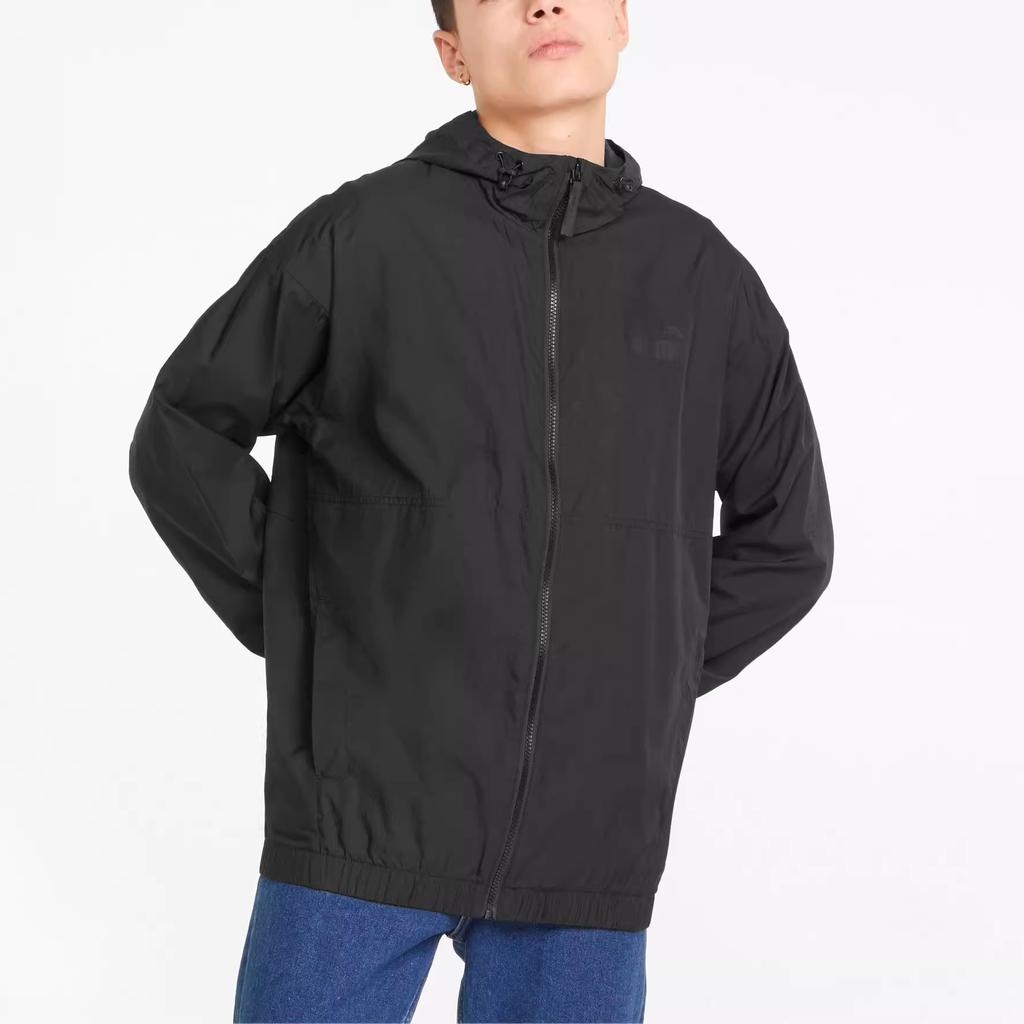 Puma Logo Print Solid Color Hooded Jacket Men Jackets Black 849444-01