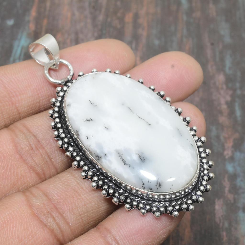 Dendrite Opal Gemstone Handmade 925 Sterling Silver Jewelry Pendant For Her