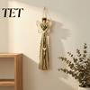 Wall Hanging with Dried Flowers Angel Decor Tassel And Wooden Beads, Handmade Fabric Elegant Lace Wing Pendant for Living Room Bedroom Entryway,