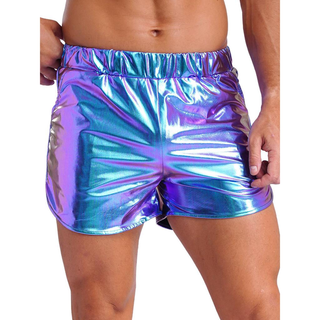 Мужские облегающие шорты с металлическим отливом и боковыми карманами для занятий йогой и мероприятий в ночном клубе