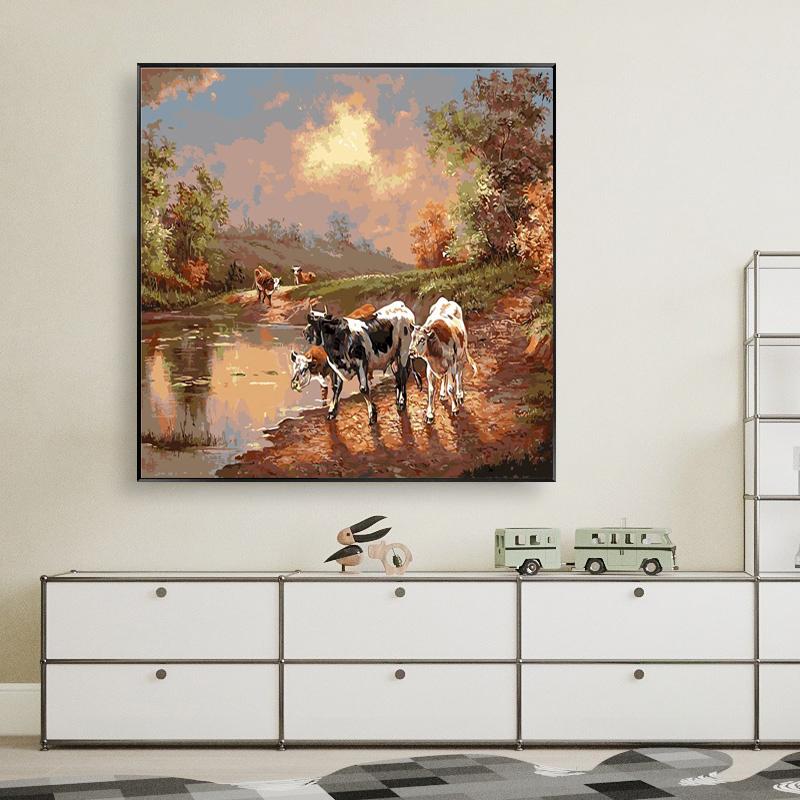 RUOPOTY Цифровая живопись Осенний пейзаж Wall Art Уникальный подарок DIY Рамка Украшение дома Ручная роспись Раскраска Гостиная