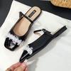 Fashion Elegant Lace Pearl Flat Sandals Women Square Toe Buckle patchwork Mary Jane Shoes Fashion Comfort Luxury Designer Brand Sandals